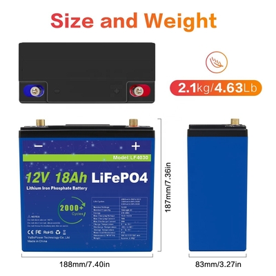 L'usine d'alimentation substantielle a adapté la batterie Lifepo4 du courant de décharge 12v 18Ah 9A avec la capacité en avant