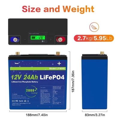 batterie 24Ah 12v Lifepo4 avec cycle profond de capacité proéminente