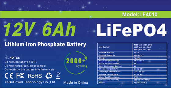 Batterie intelligente BMS 12v 6ah Lifepo4 cycle profond 2000 cycles
